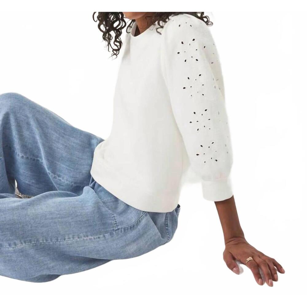 NEW SPLENDID embroidered eyelet sweatshirt in white - Picture 4 of 5